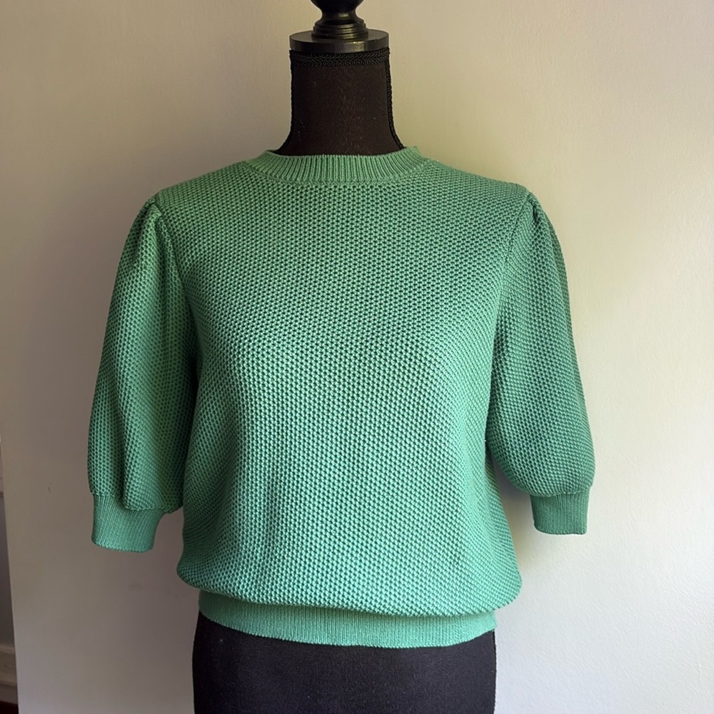 Ann Taylor Petite Short Sleeve Green Medium Knit Sweater